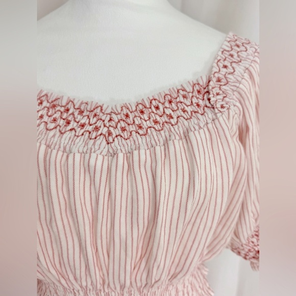 NWT Vintage Havana Striped Off Shoulder Cropped Puff Sleeves Top Size Large - Picture 3 of 10